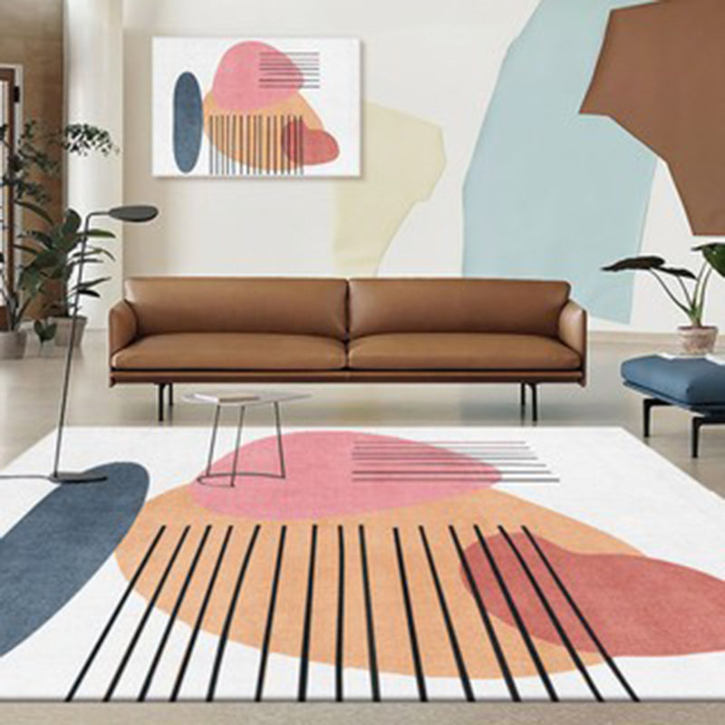 Modern Color-Blocked Rug Pink Polyester Area Carpet Non-Slip Backing Rug for Living Room