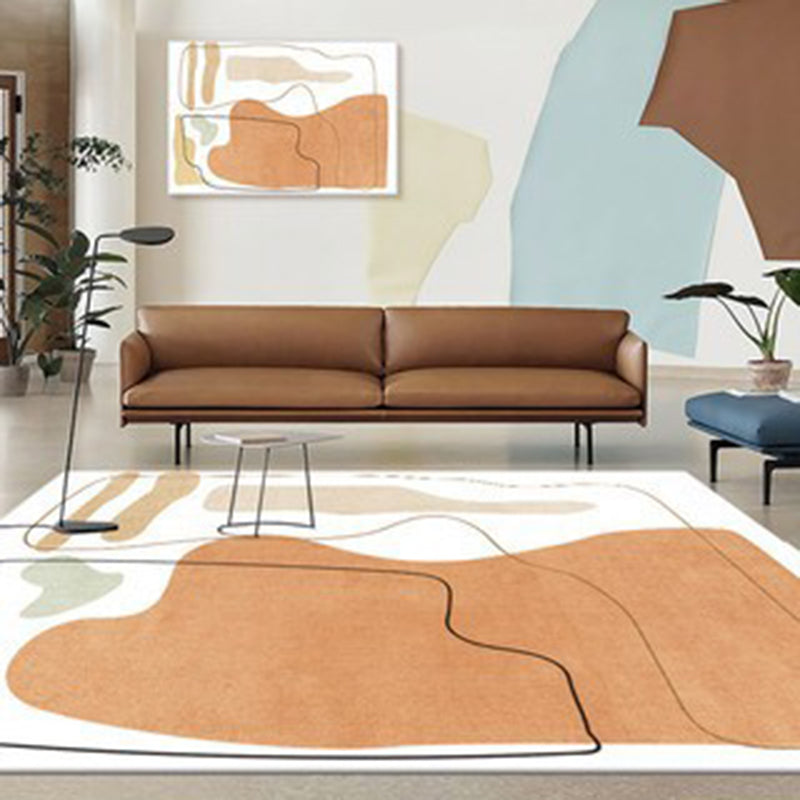 Modern Color-Blocked Rug Pink Polyester Area Carpet Non-Slip Backing Rug for Living Room