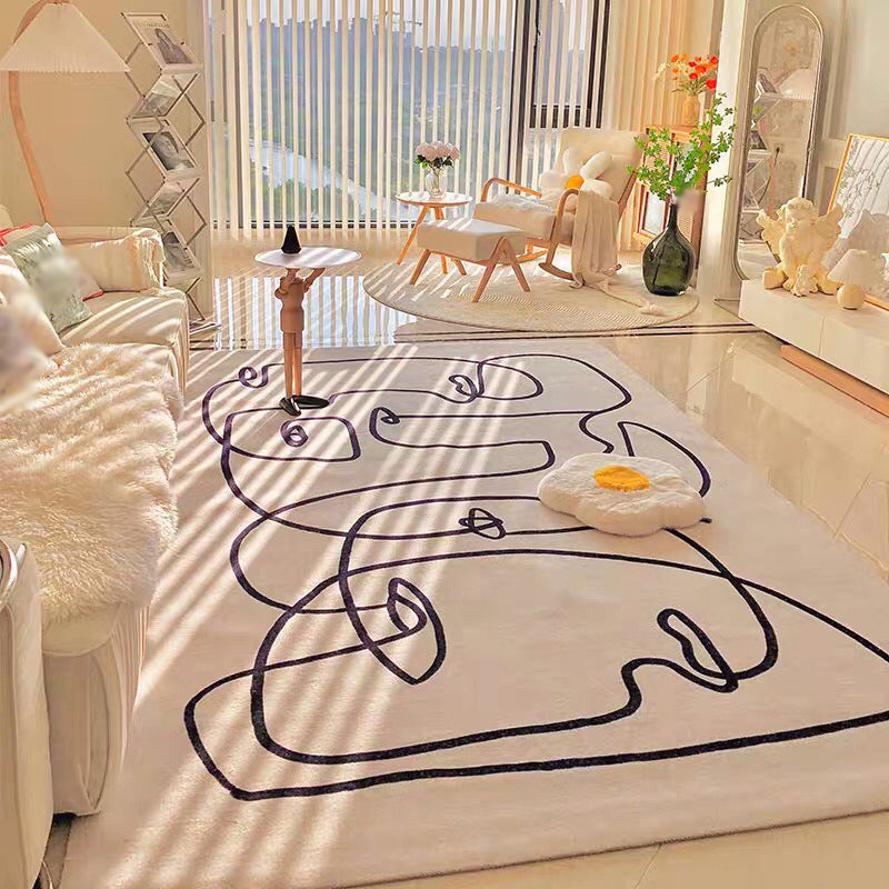 Beige Abstart Rug Polyester Modern Carpet Non-Slip Backing Area Rug for Living Room