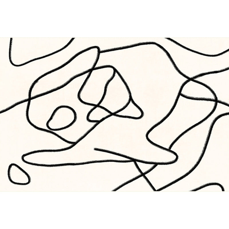 Beige Abstart Rug Polyester Modern Carpet Non-Slip Backing Area Rug for Living Room