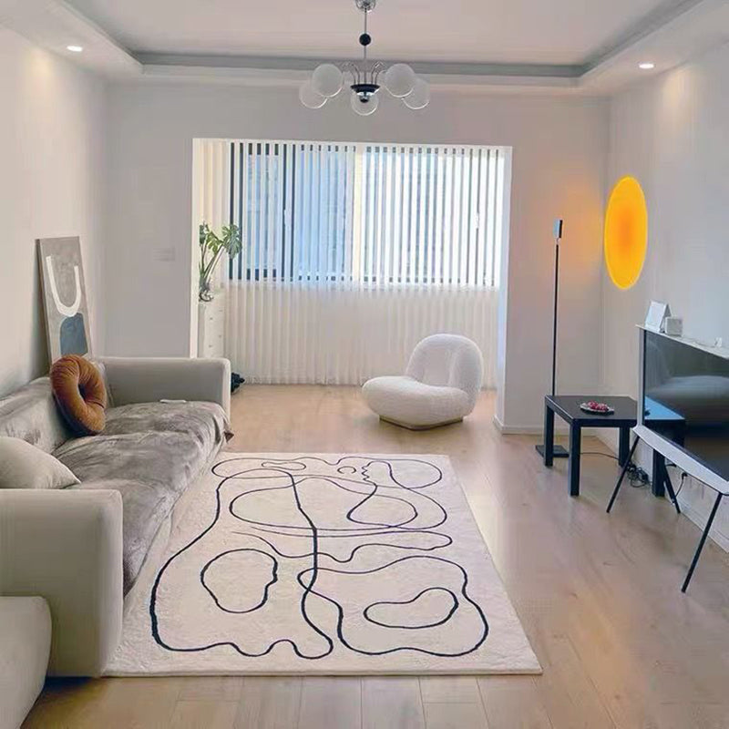 Beige Abstart Rug Polyester Modern Carpet Non-Slip Backing Area Rug for Living Room