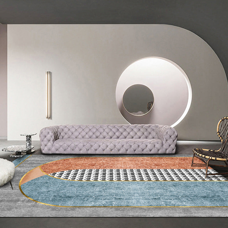 Modern Color-Blocked Carpet Blue Polyester Area Rug Stain Resistant Rug for Living Room