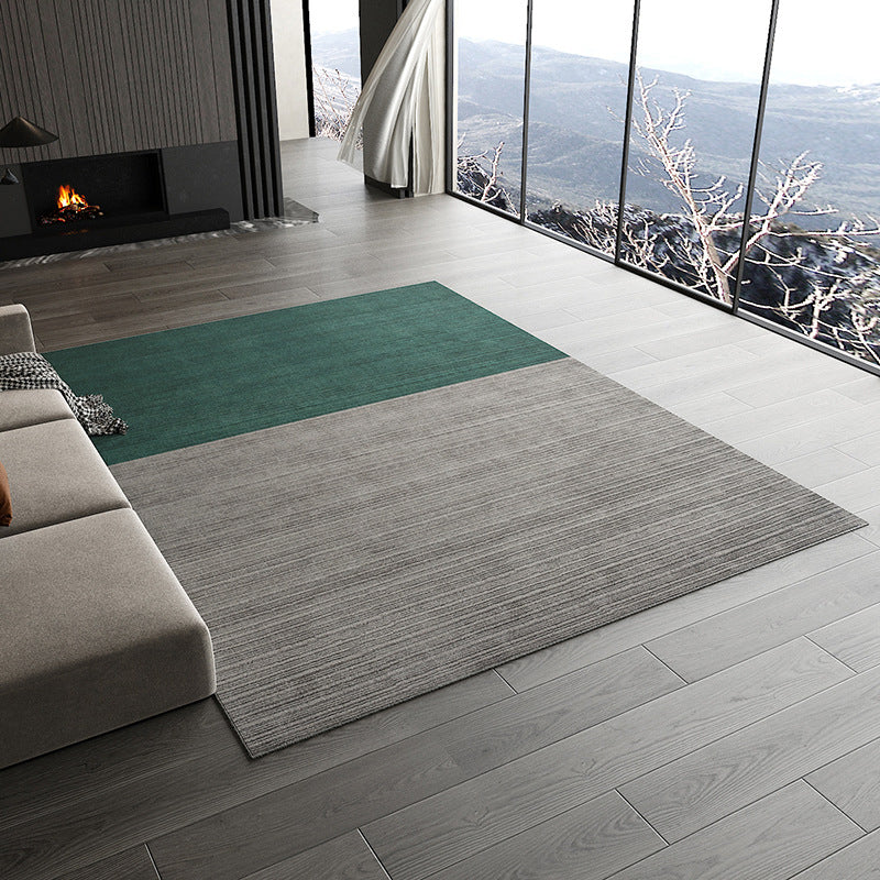 Postmodern Indoor Room Rug Green Color Block Carpet Polyester Non-Split Backing