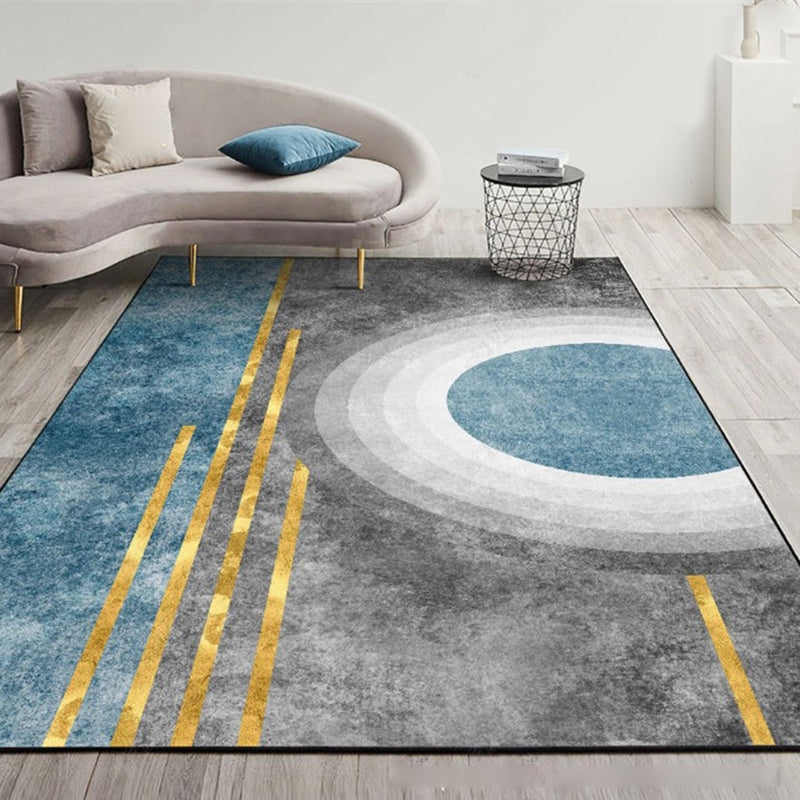 Minimalist Living Room Area Rug Contrast Panel Carpet Polyster Area Rug with Non-Slip Backing
