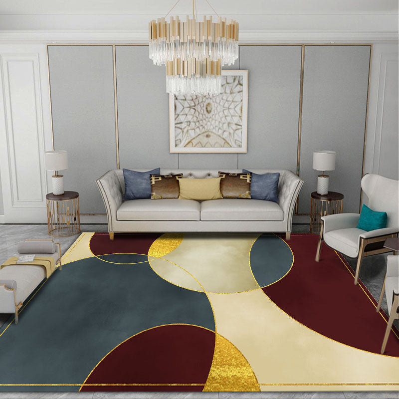 Luxury Red Color-Blocked Rug Polyester Modern Carpet Stain Resistant Area Rug for Home Decor