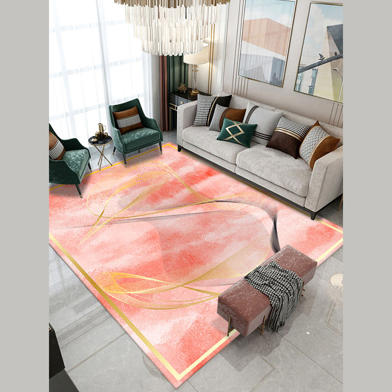 Luxury Red Color-Blocked Rug Polyester Modern Carpet Stain Resistant Area Rug for Home Decor