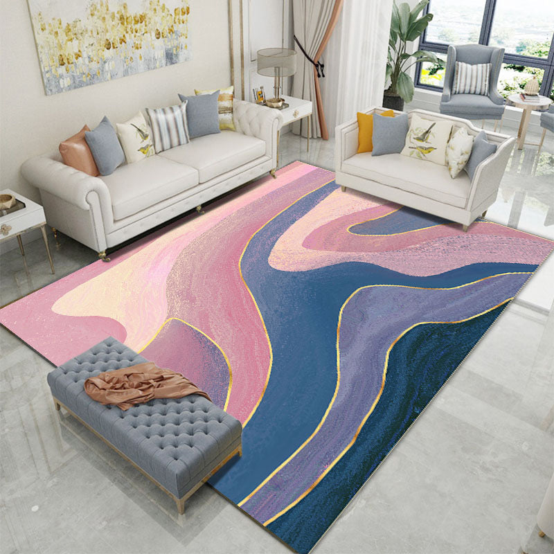 Luxury Red Color-Blocked Rug Polyester Modern Carpet Stain Resistant Area Rug for Home Decor