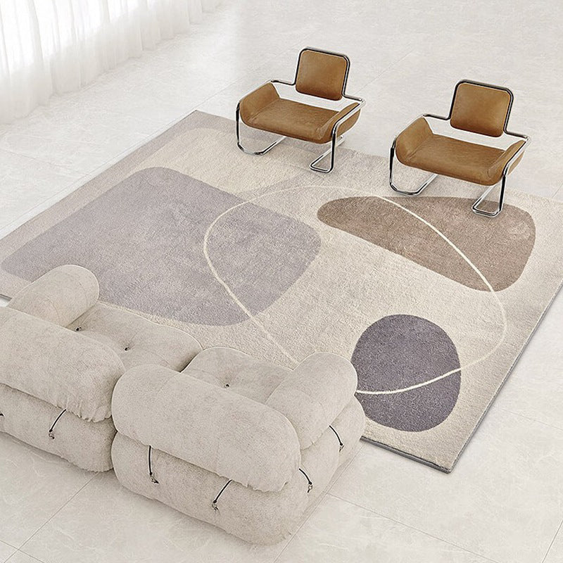 Beige Modern Rug Polyester Color Block Carpet Non-Slip Indoor Area Rug for Home Decoration
