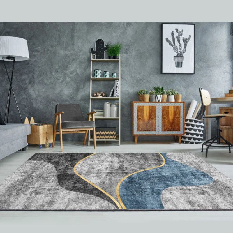 Grey Color Block Indoor Rug Polyester Modern Carpet Anti-Slip Area Rug for Living Room