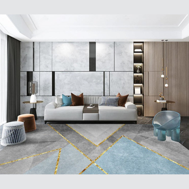 Grey Color Block Indoor Rug Polyester Modern Carpet Anti-Slip Area Rug for Living Room