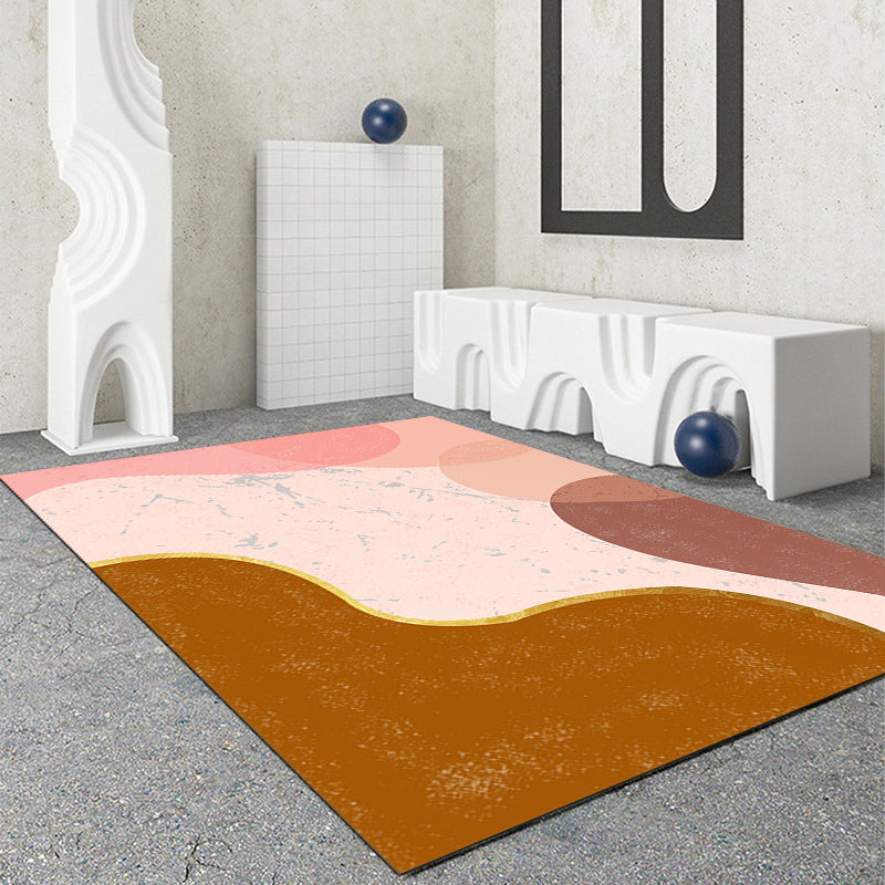 Brown Abstract Indoor Rug Polyester Postmodern Carpet Non-Split for Living Room