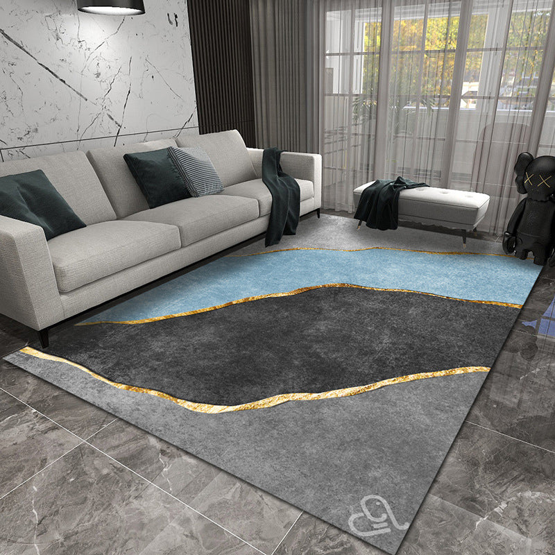 Stylish Grey Color-Blocked Carpet Polyester Modern Rug Non-Slip Area Rug for Living Room