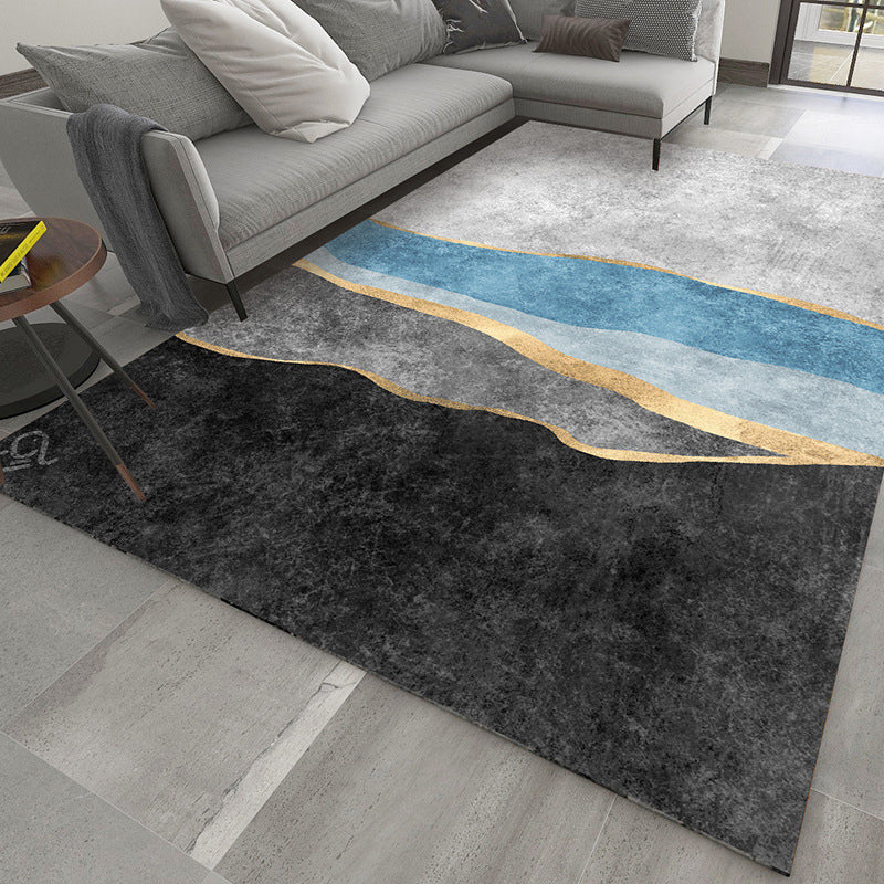 Stylish Grey Color-Blocked Carpet Polyester Modern Rug Non-Slip Area Rug for Living Room