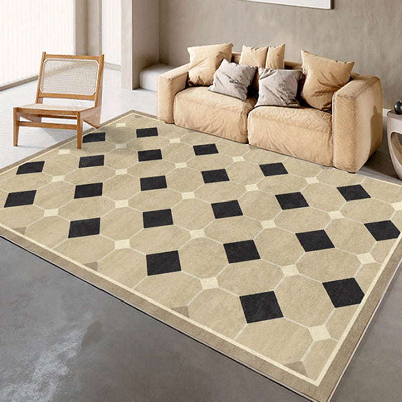 Contemporary Living Room Carpet Apricot Polyster Rug Stain Resistant Area Rug