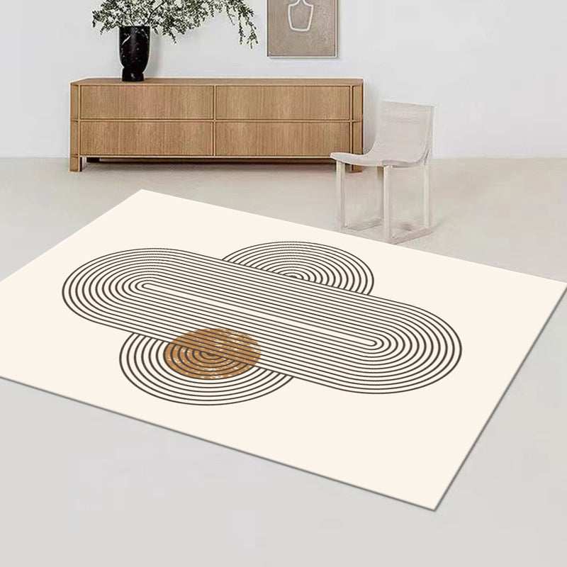 Beige Modern Area Rug Polyester Striped Carpet Non-Slip Indoor Rug for Living Room