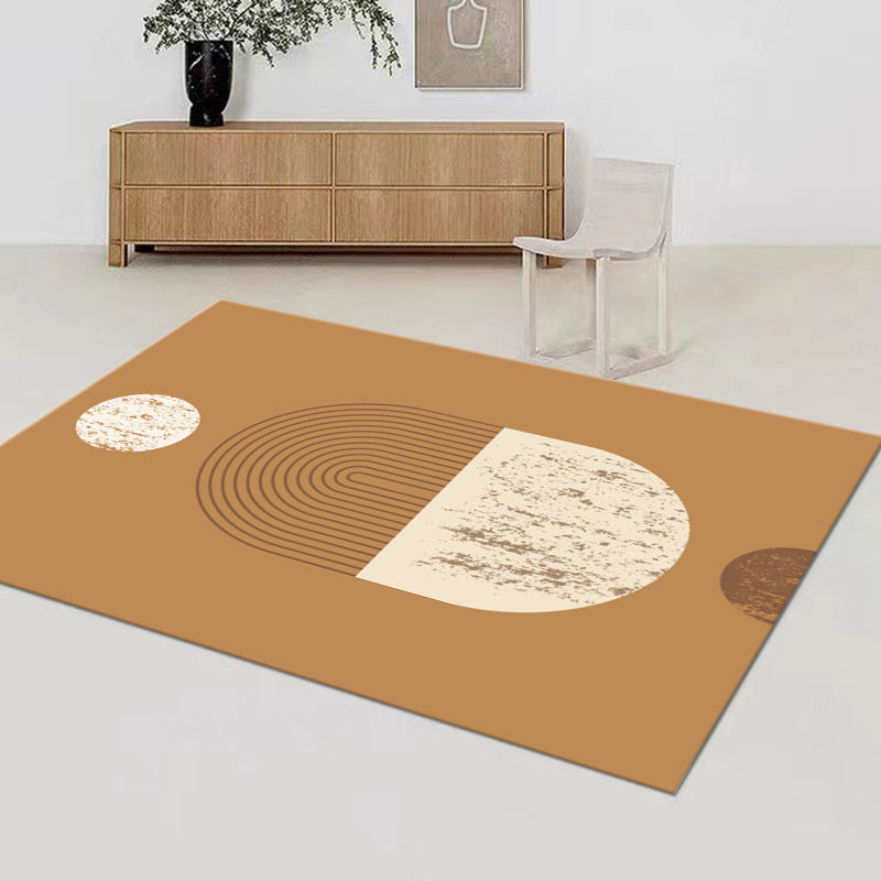 Beige Modern Area Rug Polyester Striped Carpet Non-Slip Indoor Rug for Living Room