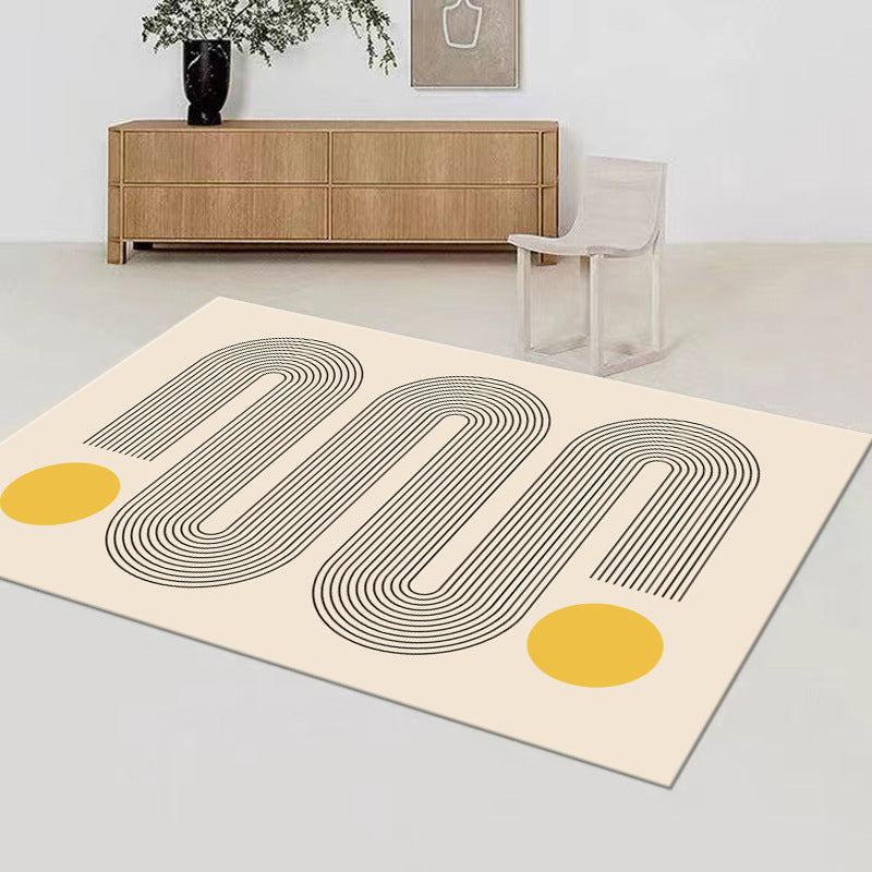 Beige Modern Area Rug Polyester Striped Carpet Non-Slip Indoor Rug for Living Room