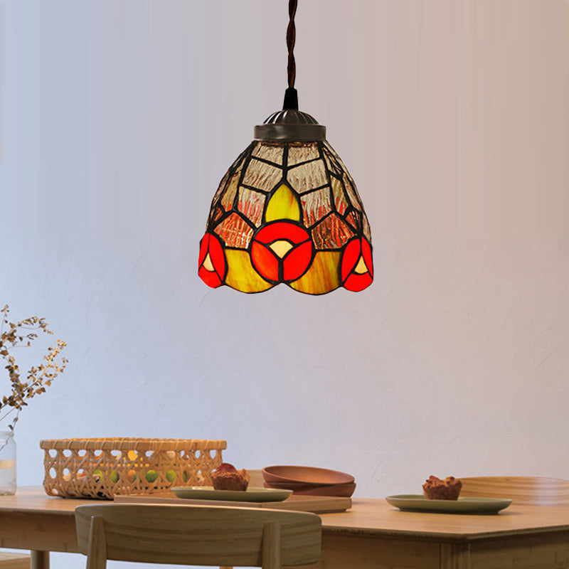 1 Light colgante colgante barroco Dragonfly/flor rojo/verdes accesorio de iluminación de vidrio manchado para la cocina