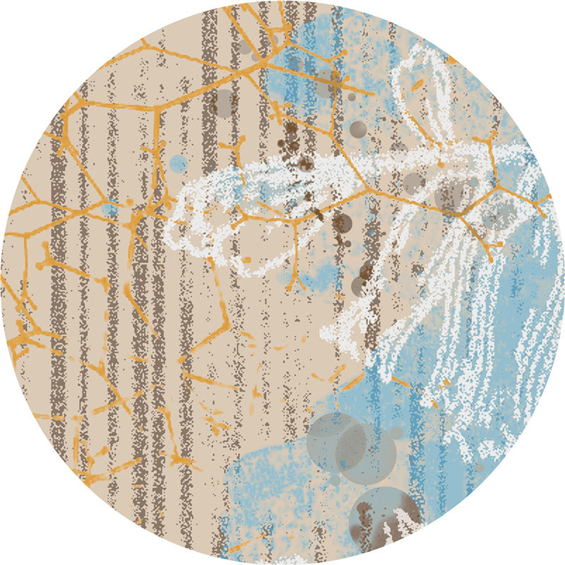 Brown Indoor Room Area Rug Contemporary Abstract Carpet Polyester Anti-Split Rug