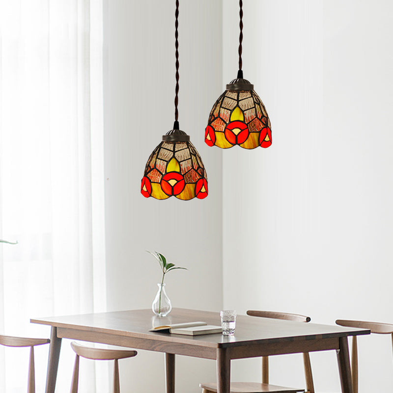 1 Light colgante colgante barroco Dragonfly/flor rojo/verdes accesorio de iluminación de vidrio manchado para la cocina
