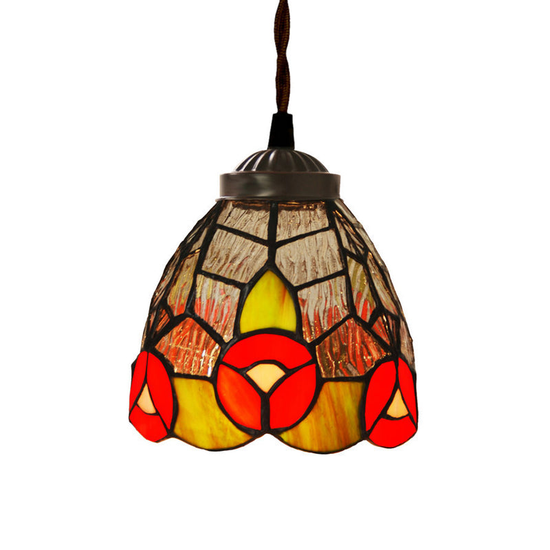1 Light colgante colgante barroco Dragonfly/flor rojo/verdes accesorio de iluminación de vidrio manchado para la cocina