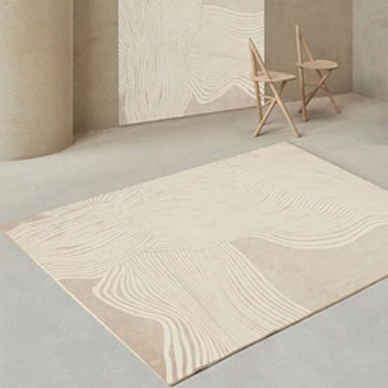 Funky Artistic Area Rug Apricot Stripe Print Carpet Polyster Stain Resistant Rug for Living Room