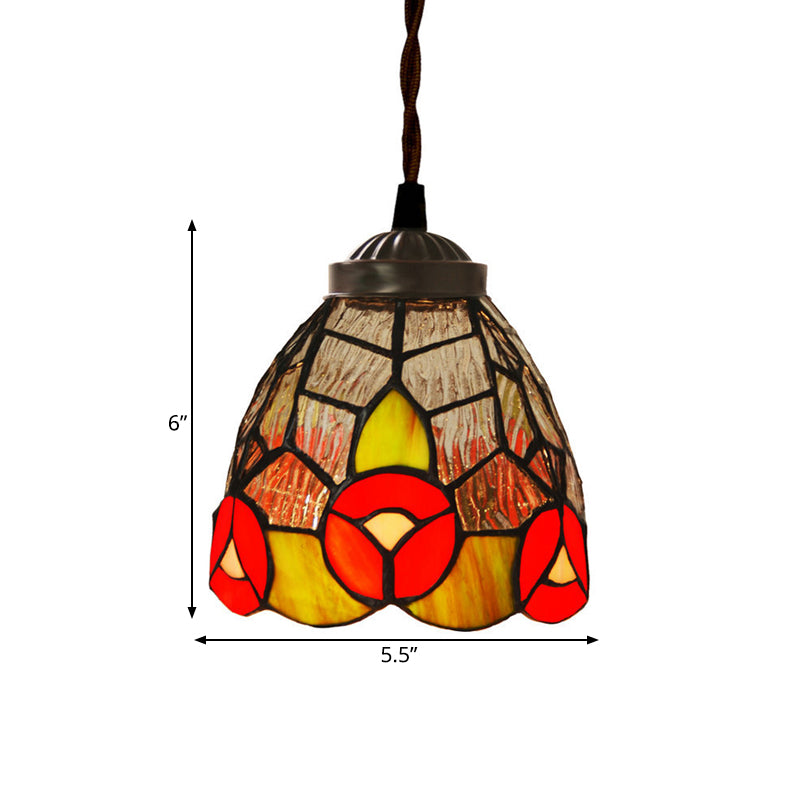 1 Light colgante colgante barroco Dragonfly/flor rojo/verdes accesorio de iluminación de vidrio manchado para la cocina