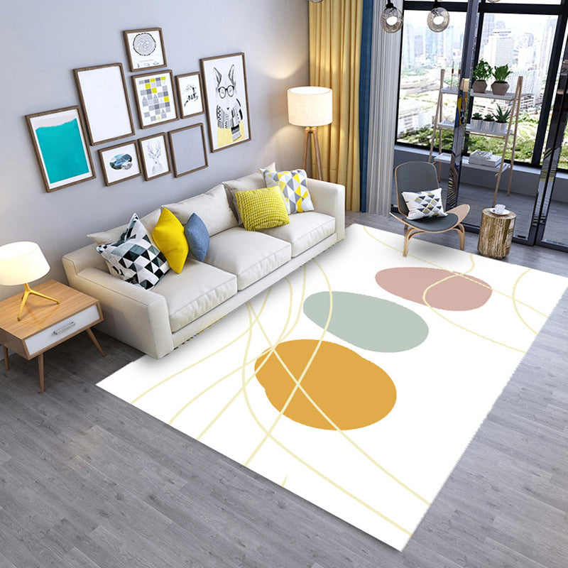 Beige Modern Rug Polyester Stripe Carpet Anti-Slip Area Rug for Living Room