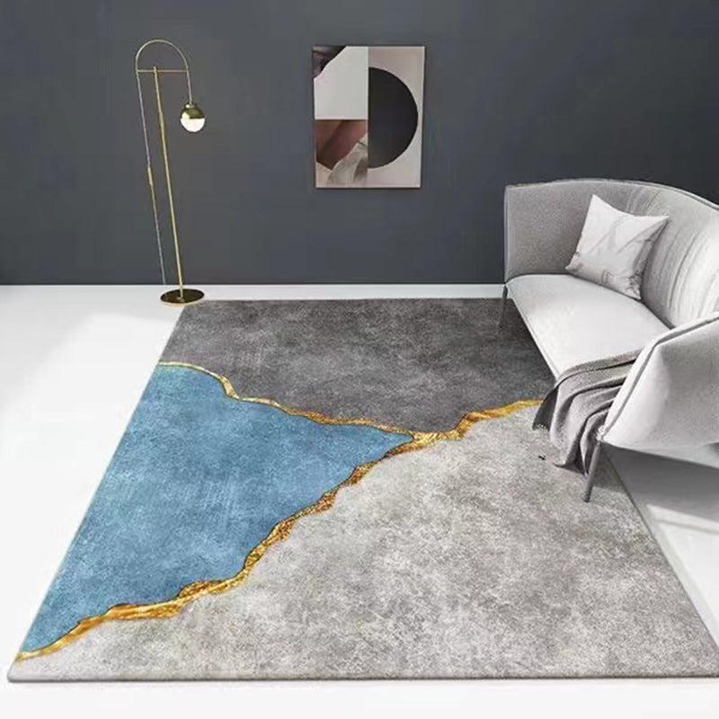Grey Color-Blocked Area Carpet Polyester Moden Rug Anti-Slip Area Carpet for Home Decoration