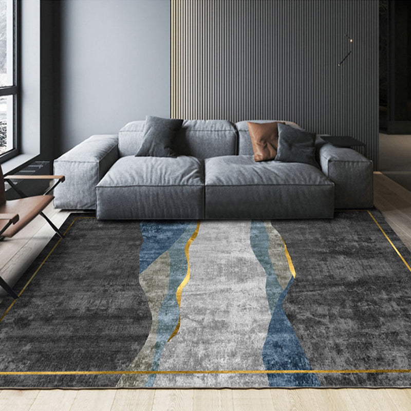 Contemporary Gray Rug Polyster Novelty Carpet Non-Slip Indoor Rug for Living Room
