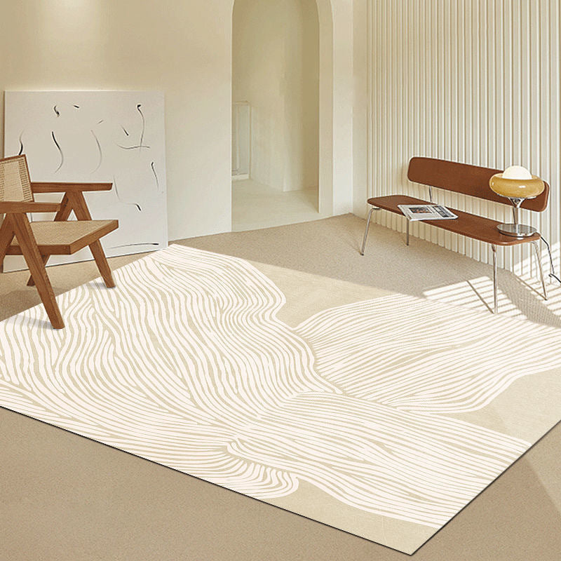 Modern Abstract Carpet Beige Polyester Area Rug Anti-Slip Indoor Rug for Home Decor