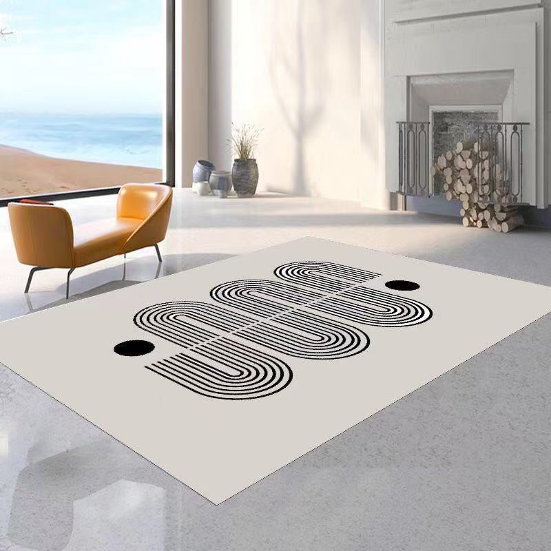 Modern Abstract Carpet Beige Polyester Area Rug Anti-Slip Indoor Rug for Home Decor
