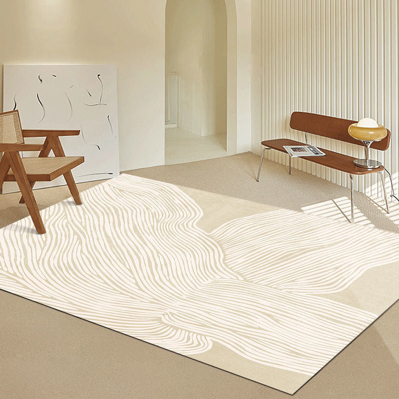 Modern Abstract Carpet Beige Polyester Area Rug Anti-Slip Indoor Rug for Home Decor