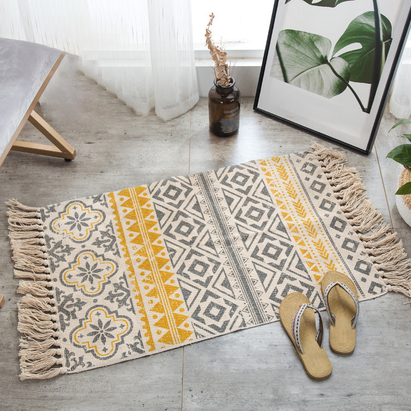 Blue Boheems RUG COTTONA AMERICANA PATRIJD Tapijt Fringe binnen Teken voor slaapkamer