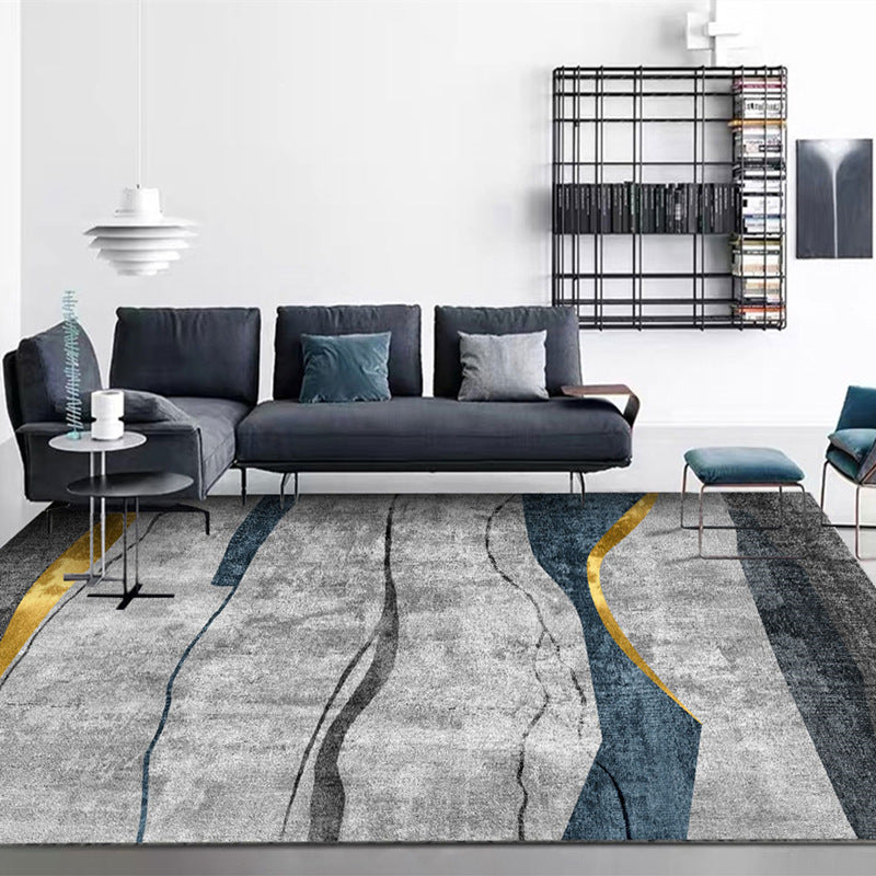 Gorgeous Living Room Carpet Gray Polyster Trendy Area Rug Non-Slip Backing Indoor Rug