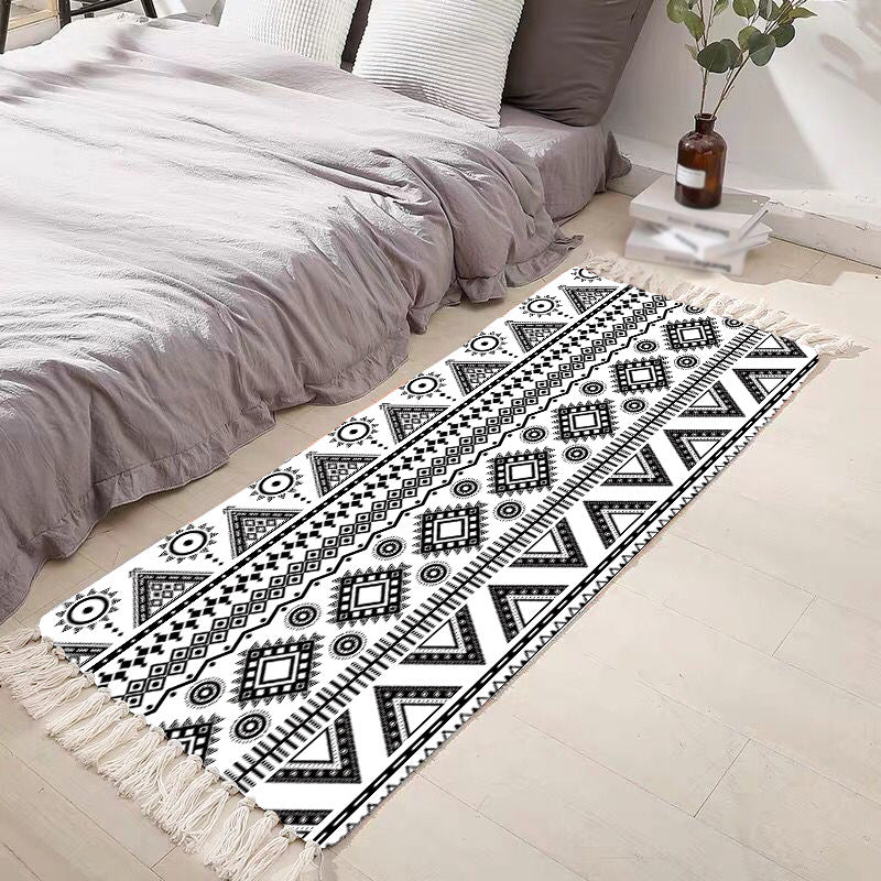 Stijlvol beige Boheems Area Trug Polyester Americana Patroon Tapijt Fringe Indoor Tapijt voor woonkamer