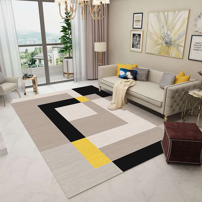 Geometric Indoor Rug Patchwork Casual Area Rug Polyester Anti-Slip Carpet for Living Room