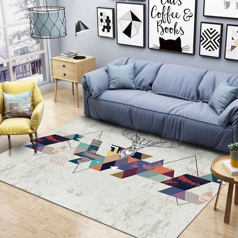 Geometric Indoor Rug Patchwork Casual Area Rug Polyester Anti-Slip Carpet for Living Room