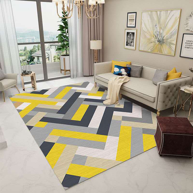 Geometric Indoor Rug Patchwork Casual Area Rug Polyester Anti-Slip Carpet for Living Room