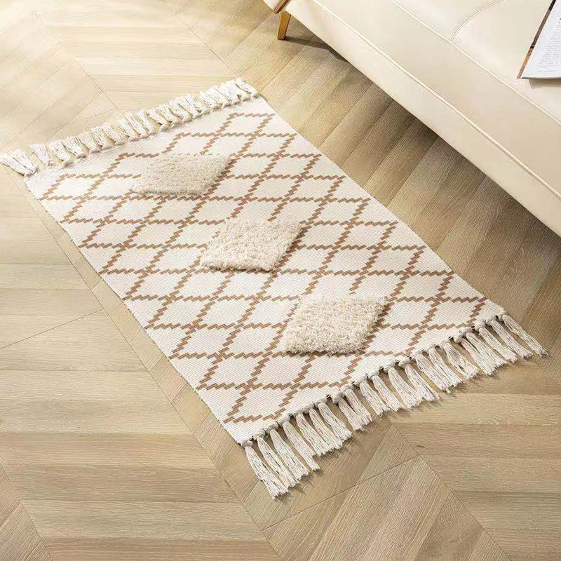 Fancy Beige Bohemian Teppich Polyester Americana Muster Area Teppich Rand Teppich für die Heimdekoration