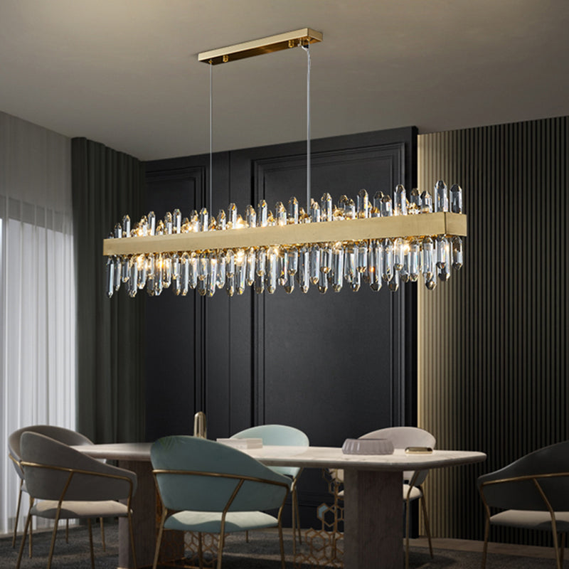 Costil lineal de cristal dorado colgante de iluminación de islas contemporáneas para comedor
