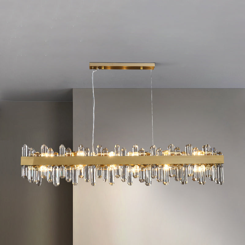 Gold Crystal Linear Ceiling Pendant Contemporary Island Lighting Fixtures for Dining Room