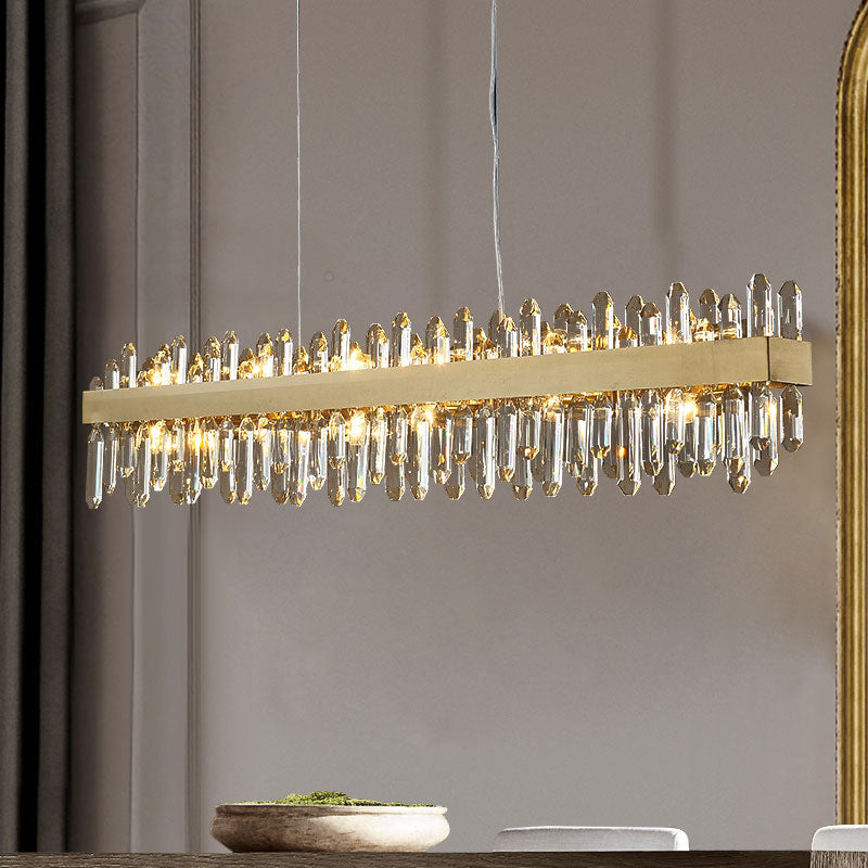 Costil lineal de cristal dorado colgante de iluminación de islas contemporáneas para comedor