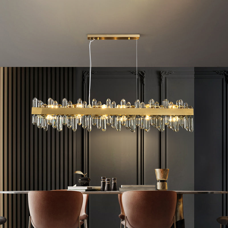 Costil lineal de cristal dorado colgante de iluminación de islas contemporáneas para comedor