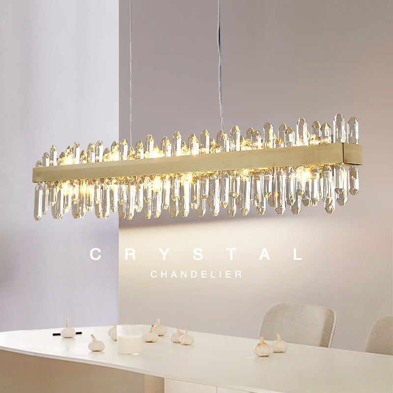 Costil lineal de cristal dorado colgante de iluminación de islas contemporáneas para comedor