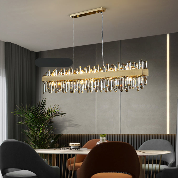 Costil lineal de cristal dorado colgante de iluminación de islas contemporáneas para comedor