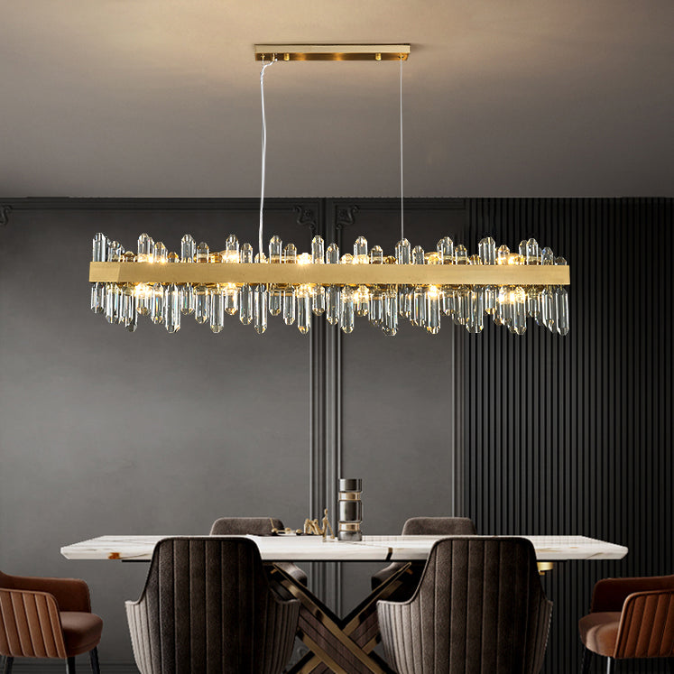 Costil lineal de cristal dorado colgante de iluminación de islas contemporáneas para comedor