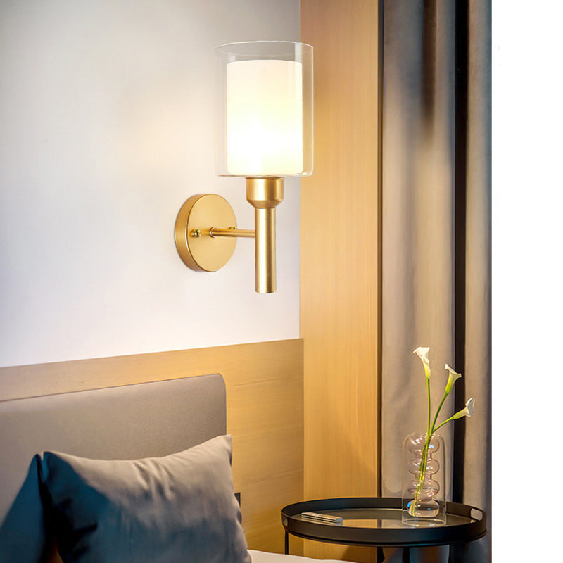 Glass Gold Wall Lamp in Modern Luxury Style Wrought Iron Wall Sconce for Bedroom
