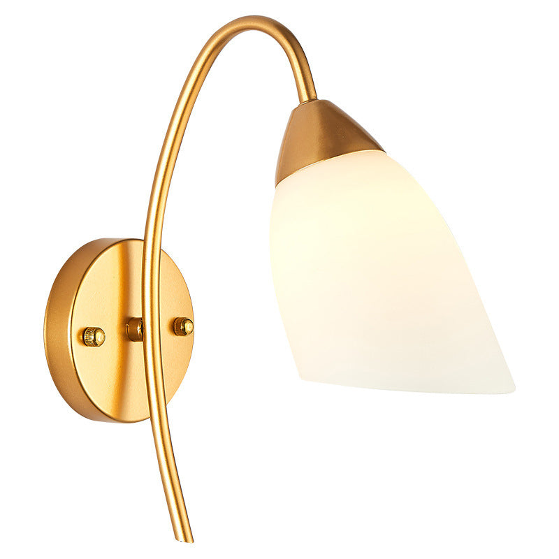 Gold Geometric Wall Lamp in Modern Creative Style Wrought Iron Wall Sconce with White Glass Shade