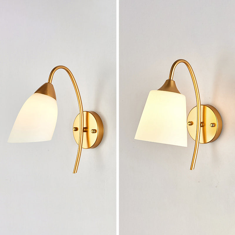 Gold Geometric Wall Lamp in Modern Creative Style Wrought Iron Wall Sconce with White Glass Shade